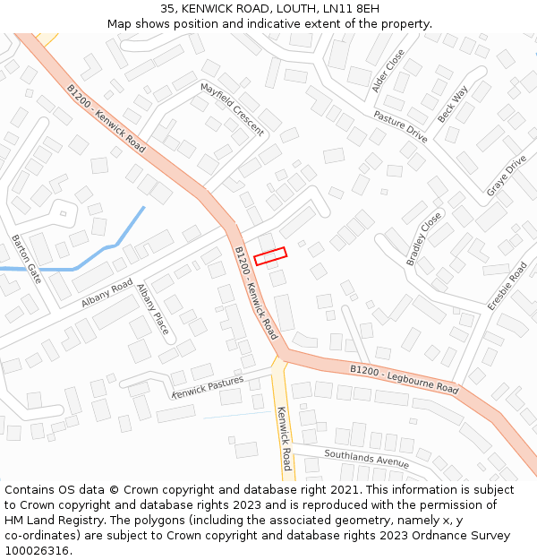 35, KENWICK ROAD, LOUTH, LN11 8EH: Location map and indicative extent of plot