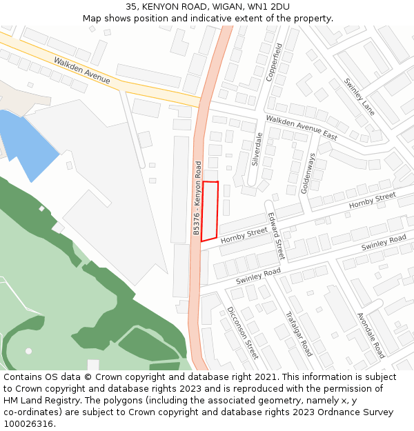 35, KENYON ROAD, WIGAN, WN1 2DU: Location map and indicative extent of plot