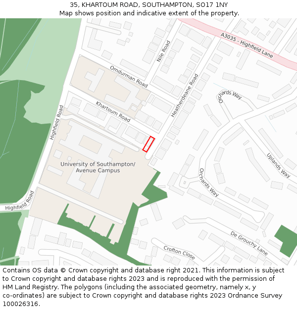 35, KHARTOUM ROAD, SOUTHAMPTON, SO17 1NY: Location map and indicative extent of plot