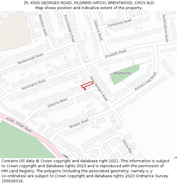35, KING GEORGES ROAD, PILGRIMS HATCH, BRENTWOOD, CM15 9LD: Location map and indicative extent of plot