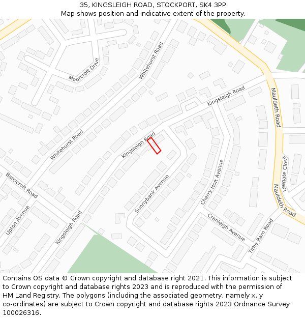 35, KINGSLEIGH ROAD, STOCKPORT, SK4 3PP: Location map and indicative extent of plot