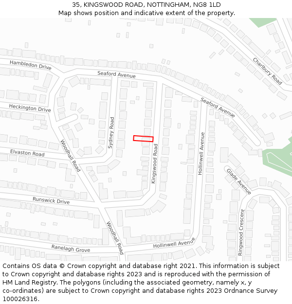 35, KINGSWOOD ROAD, NOTTINGHAM, NG8 1LD: Location map and indicative extent of plot