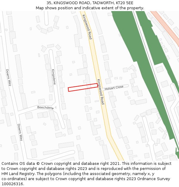 35, KINGSWOOD ROAD, TADWORTH, KT20 5EE: Location map and indicative extent of plot