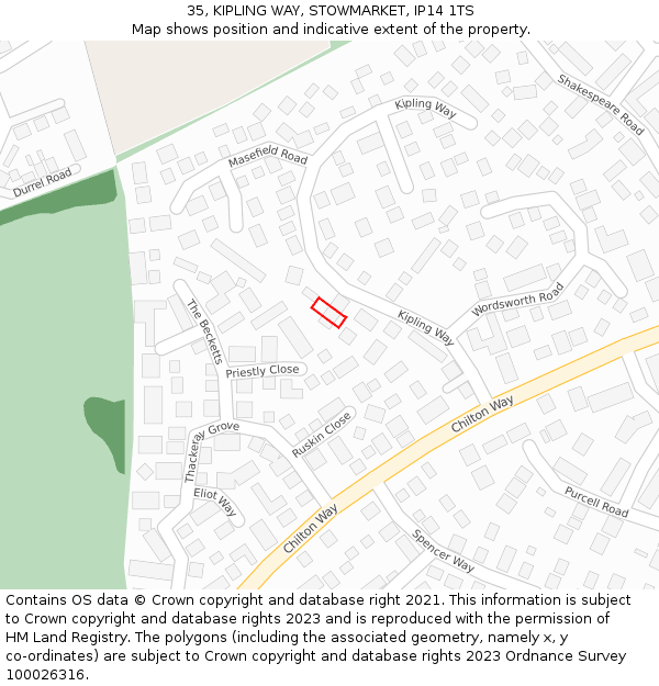 35, KIPLING WAY, STOWMARKET, IP14 1TS: Location map and indicative extent of plot