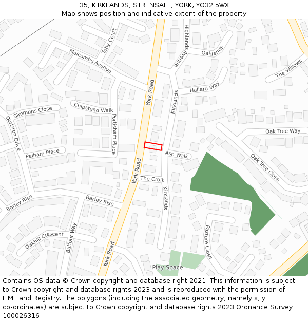35, KIRKLANDS, STRENSALL, YORK, YO32 5WX: Location map and indicative extent of plot