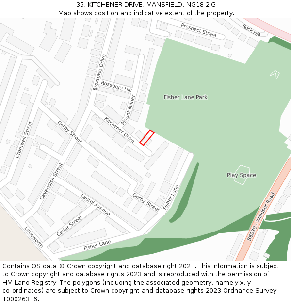 35, KITCHENER DRIVE, MANSFIELD, NG18 2JG: Location map and indicative extent of plot