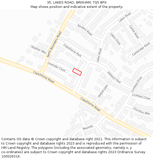 35, LAKES ROAD, BRIXHAM, TQ5 8PS: Location map and indicative extent of plot