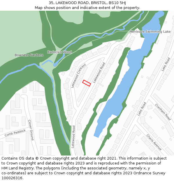 35, LAKEWOOD ROAD, BRISTOL, BS10 5HJ: Location map and indicative extent of plot