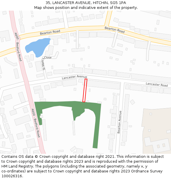 35, LANCASTER AVENUE, HITCHIN, SG5 1PA: Location map and indicative extent of plot