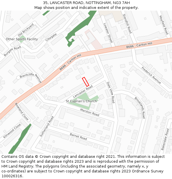 35, LANCASTER ROAD, NOTTINGHAM, NG3 7AH: Location map and indicative extent of plot