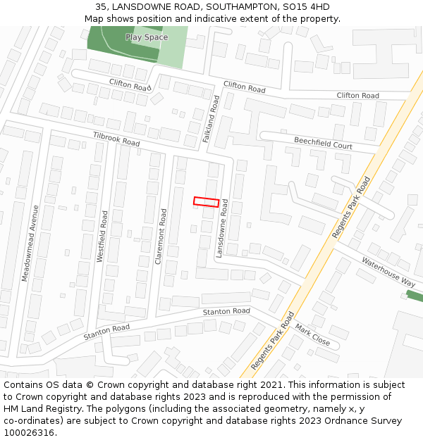 35, LANSDOWNE ROAD, SOUTHAMPTON, SO15 4HD: Location map and indicative extent of plot
