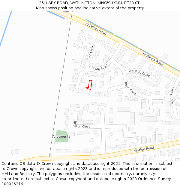 35, LARK ROAD, WATLINGTON, KING'S LYNN, PE33 0TL: Location map and indicative extent of plot