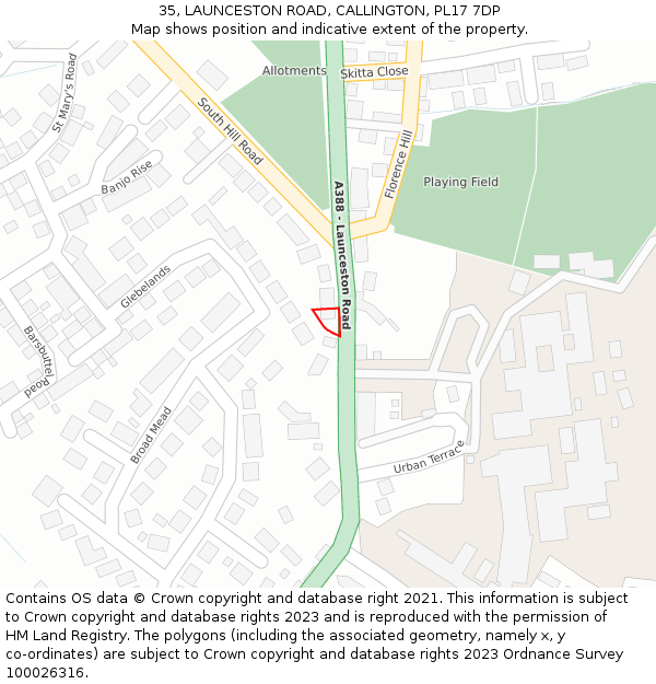 35, LAUNCESTON ROAD, CALLINGTON, PL17 7DP: Location map and indicative extent of plot