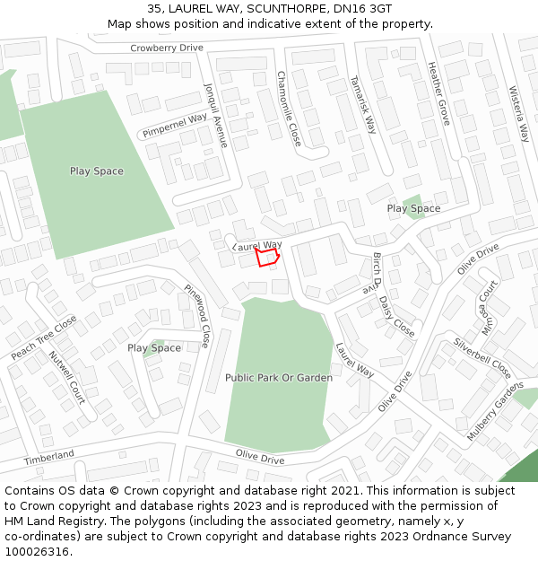35, LAUREL WAY, SCUNTHORPE, DN16 3GT: Location map and indicative extent of plot
