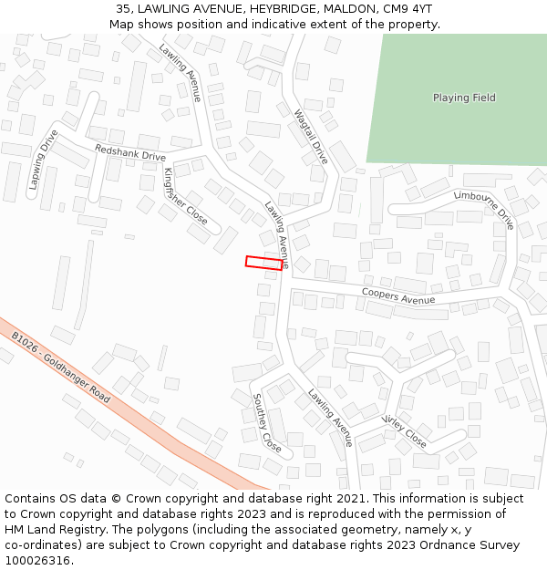 35, LAWLING AVENUE, HEYBRIDGE, MALDON, CM9 4YT: Location map and indicative extent of plot