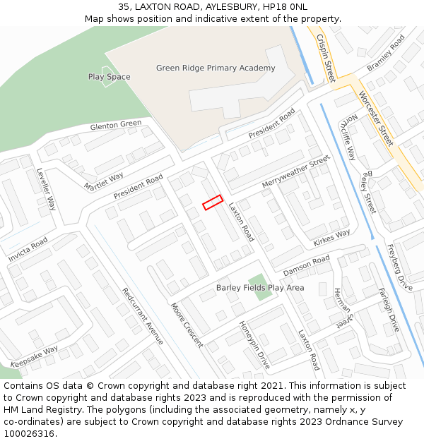 35, LAXTON ROAD, AYLESBURY, HP18 0NL: Location map and indicative extent of plot
