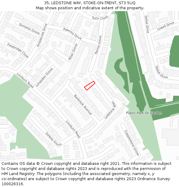 35, LEDSTONE WAY, STOKE-ON-TRENT, ST3 5UQ: Location map and indicative extent of plot