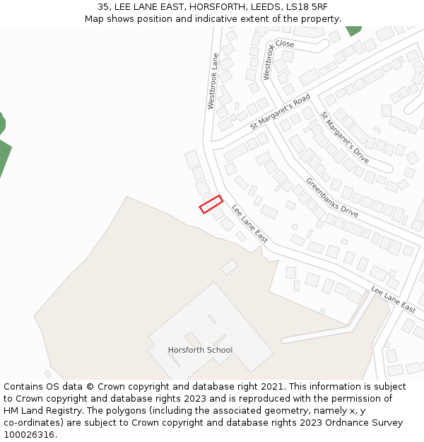 35, LEE LANE EAST, HORSFORTH, LEEDS, LS18 5RF: Location map and indicative extent of plot