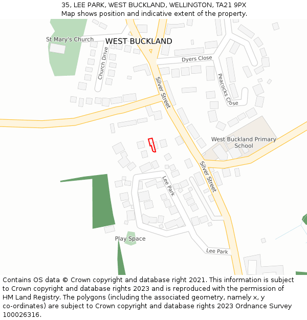 35, LEE PARK, WEST BUCKLAND, WELLINGTON, TA21 9PX: Location map and indicative extent of plot