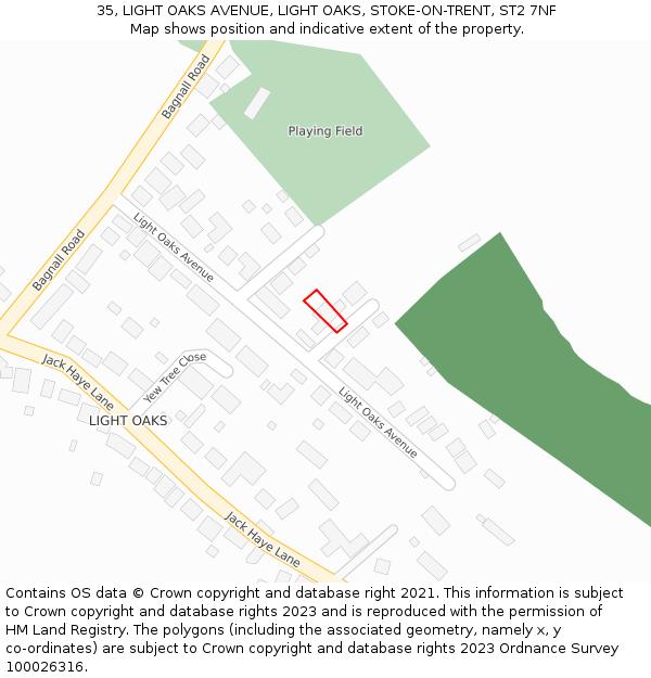 35, LIGHT OAKS AVENUE, LIGHT OAKS, STOKE-ON-TRENT, ST2 7NF: Location map and indicative extent of plot