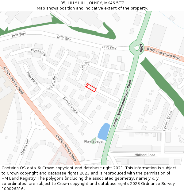 35, LILLY HILL, OLNEY, MK46 5EZ: Location map and indicative extent of plot