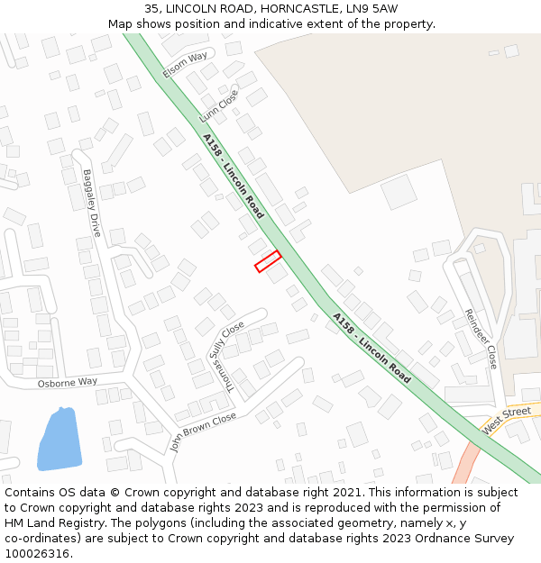 35, LINCOLN ROAD, HORNCASTLE, LN9 5AW: Location map and indicative extent of plot