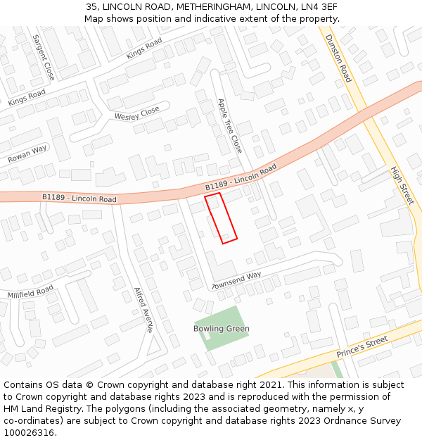 35, LINCOLN ROAD, METHERINGHAM, LINCOLN, LN4 3EF: Location map and indicative extent of plot