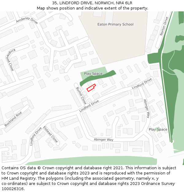 35, LINDFORD DRIVE, NORWICH, NR4 6LR: Location map and indicative extent of plot