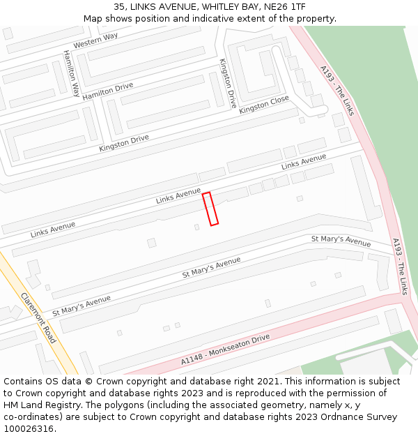 35, LINKS AVENUE, WHITLEY BAY, NE26 1TF: Location map and indicative extent of plot