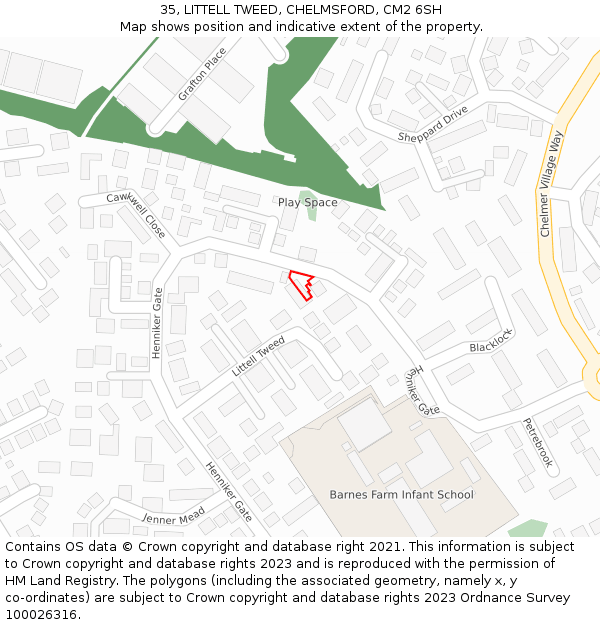 35, LITTELL TWEED, CHELMSFORD, CM2 6SH: Location map and indicative extent of plot
