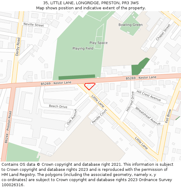 35, LITTLE LANE, LONGRIDGE, PRESTON, PR3 3WS: Location map and indicative extent of plot