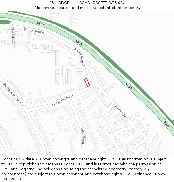 35, LODGE HILL ROAD, OSSETT, WF5 9RU: Location map and indicative extent of plot