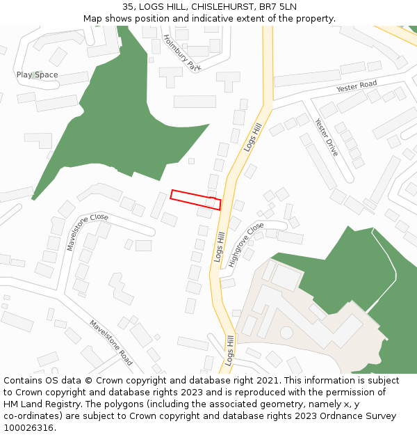 35, LOGS HILL, CHISLEHURST, BR7 5LN: Location map and indicative extent of plot