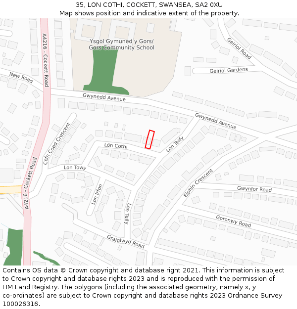 35, LON COTHI, COCKETT, SWANSEA, SA2 0XU: Location map and indicative extent of plot