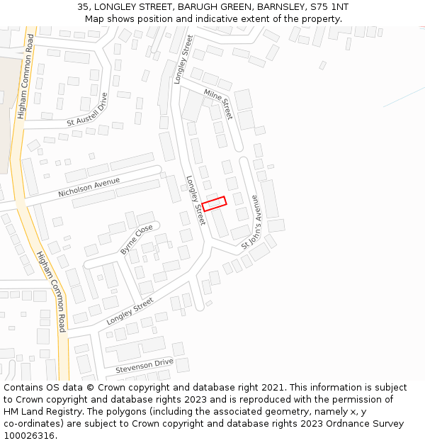 35, LONGLEY STREET, BARUGH GREEN, BARNSLEY, S75 1NT: Location map and indicative extent of plot