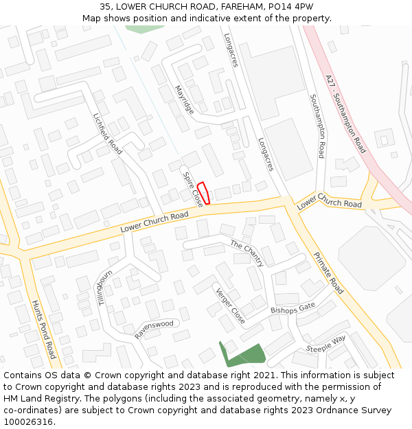 35, LOWER CHURCH ROAD, FAREHAM, PO14 4PW: Location map and indicative extent of plot