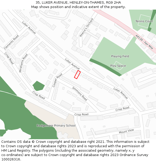 35, LUKER AVENUE, HENLEY-ON-THAMES, RG9 2HA: Location map and indicative extent of plot