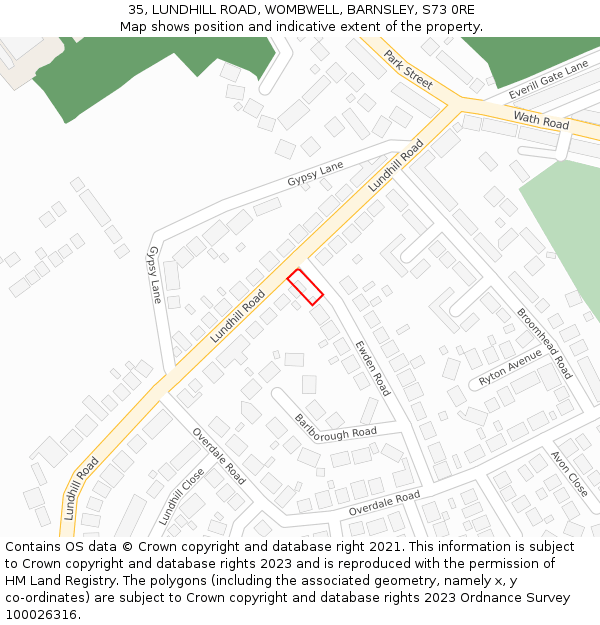 35, LUNDHILL ROAD, WOMBWELL, BARNSLEY, S73 0RE: Location map and indicative extent of plot