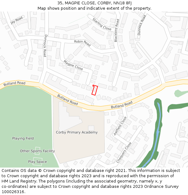 35, MAGPIE CLOSE, CORBY, NN18 8FJ: Location map and indicative extent of plot