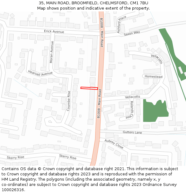 35, MAIN ROAD, BROOMFIELD, CHELMSFORD, CM1 7BU: Location map and indicative extent of plot