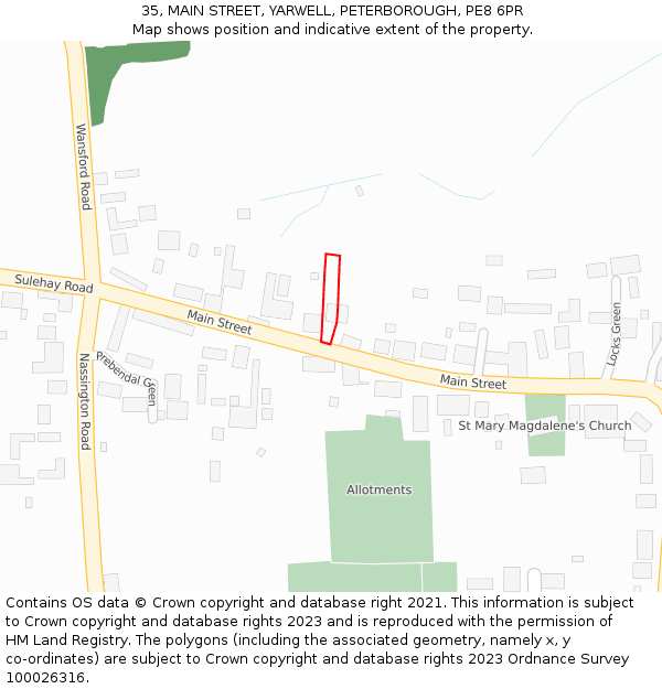35, MAIN STREET, YARWELL, PETERBOROUGH, PE8 6PR: Location map and indicative extent of plot