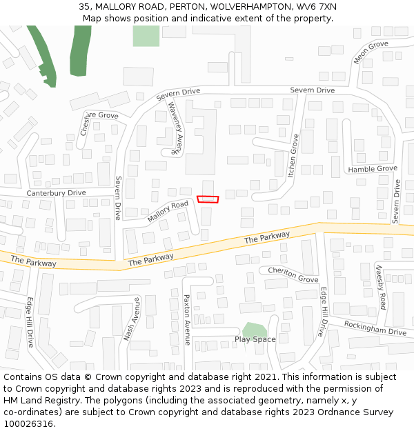 35, MALLORY ROAD, PERTON, WOLVERHAMPTON, WV6 7XN: Location map and indicative extent of plot