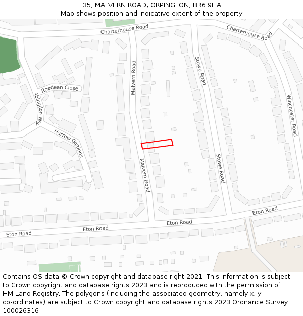 35, MALVERN ROAD, ORPINGTON, BR6 9HA: Location map and indicative extent of plot