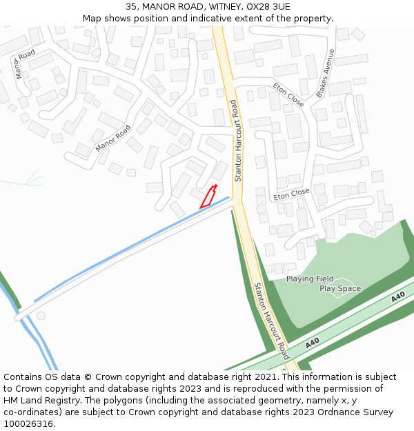 35, MANOR ROAD, WITNEY, OX28 3UE: Location map and indicative extent of plot