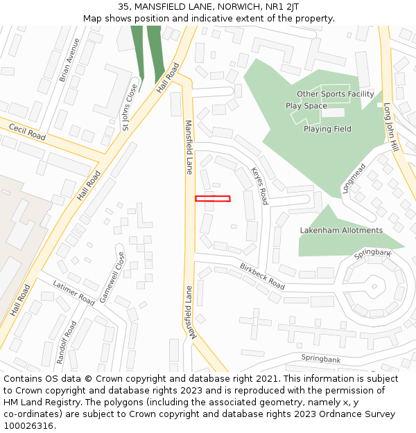 35, MANSFIELD LANE, NORWICH, NR1 2JT: Location map and indicative extent of plot