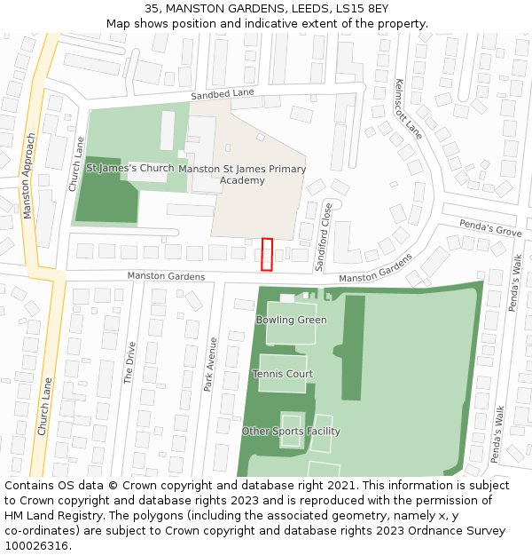35, MANSTON GARDENS, LEEDS, LS15 8EY: Location map and indicative extent of plot