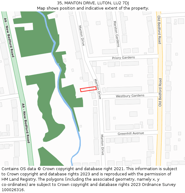 35, MANTON DRIVE, LUTON, LU2 7DJ: Location map and indicative extent of plot