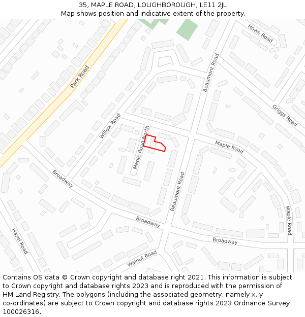 35, MAPLE ROAD, LOUGHBOROUGH, LE11 2JL: Location map and indicative extent of plot