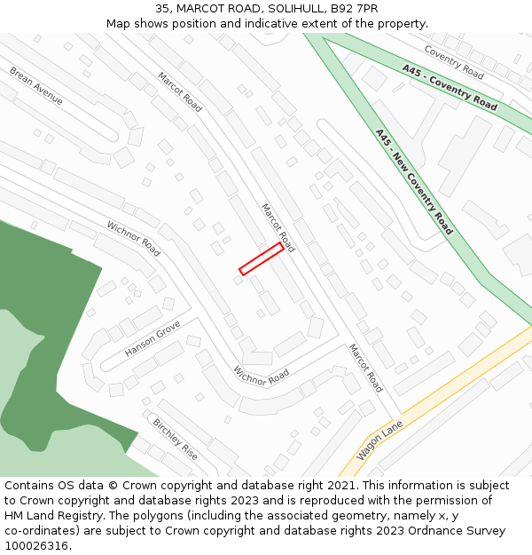 35, MARCOT ROAD, SOLIHULL, B92 7PR: Location map and indicative extent of plot
