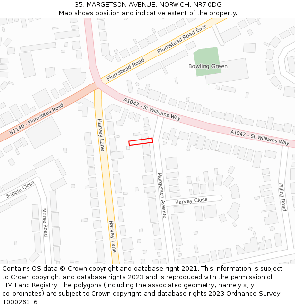 35, MARGETSON AVENUE, NORWICH, NR7 0DG: Location map and indicative extent of plot